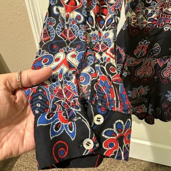 FARM RIO Paisley Snake Print Button Down Tie Front One Piece Romper - Picture 16 of 16